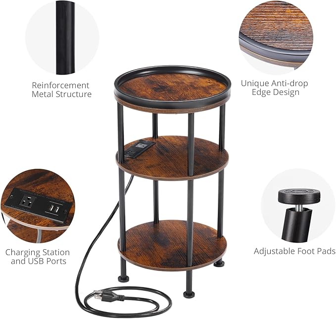 Small Round Side Table with Charging Station - Image 7