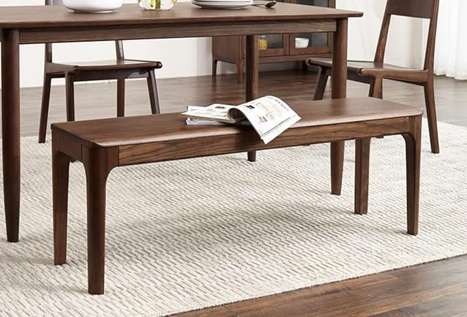 6 FT Dining Bench, Wood Solid Oak Wooden Bench Indoor Dining Room Home Bedroom - Image 4