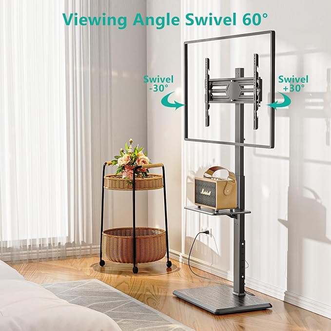 WALI Floor TV Stand with Power Outlet & AV Shelf, Tall TV Stand Mount - Image 3
