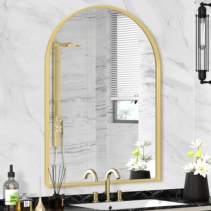 30" x 48" Gold Arched Mirror, Arch Wall Mirror, Metal Frame Black Bathroom - Image 6