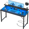 Computer Desk with USB Power Outlets and LED Lights, 55 inch Gaming Desk with by Hyomdeck