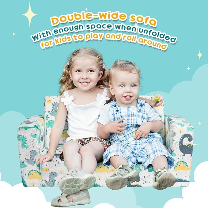 ALIMORDEN Fold Out Toddler Couch, Extra Wide Comfy 2-in-1 Cuddly Sherpa Sofa - Image 4
