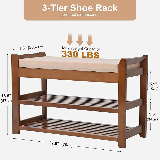 Shoe Rack Bench with Cushion, Shoe Rack - Image 2