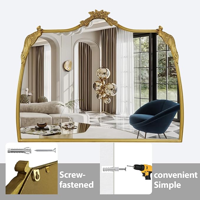 Baroque Mirror with Gold Vintage Decoration, Antique Brass Wall Mounted Mirror - Image 5