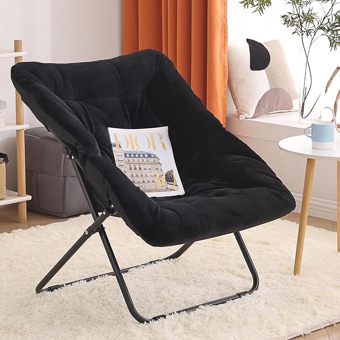 Saucer Chair, Comfy Bedroom Chairs, Oversized Folding Faux Fur Chair, Foldable - Image 5