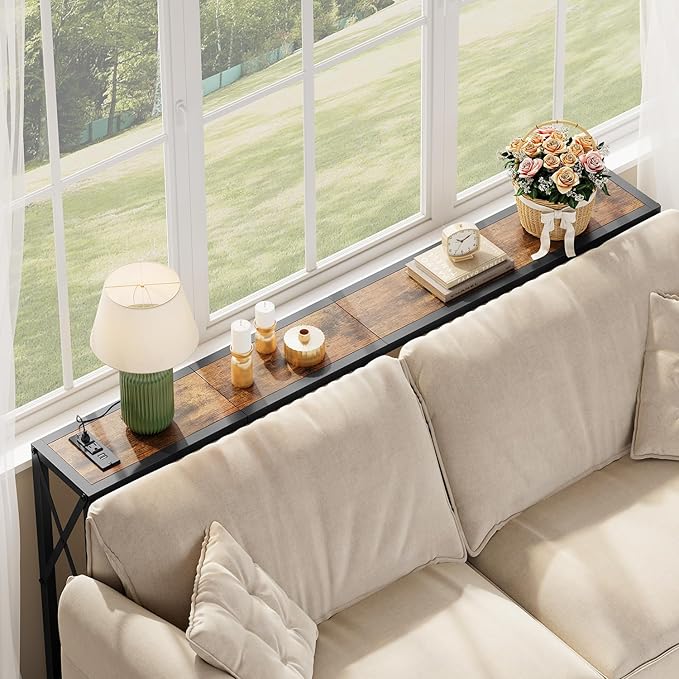 Console Table with Oulets and USB Ports, 55.1" Sofa Table Behind Couch - Image 4