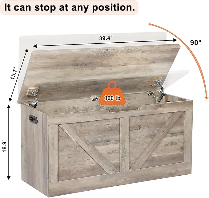39.4" Storage Chest, Wooden Storage Bench, Large Storage Trunk - Image 3