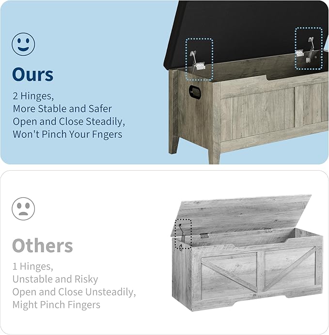 GAOMON Storage Bench with Padded Seat, 39.4” Wooden Chest Storage Box with 2 - Image 5