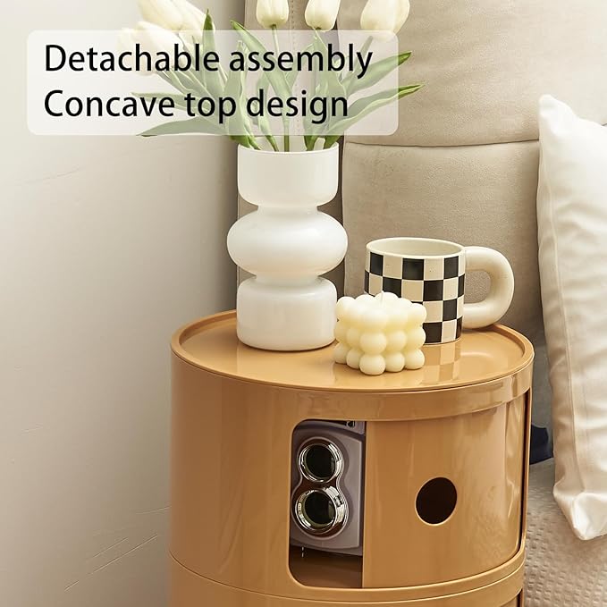 Round Nightstand with 3 Drawers, Modern Style Side Table - Image 4