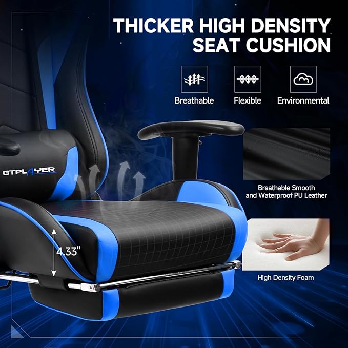 GTPLAYER Gaming Chair with Bluetooth Speakers and Footrest, Ergonomic Gamer - Image 6