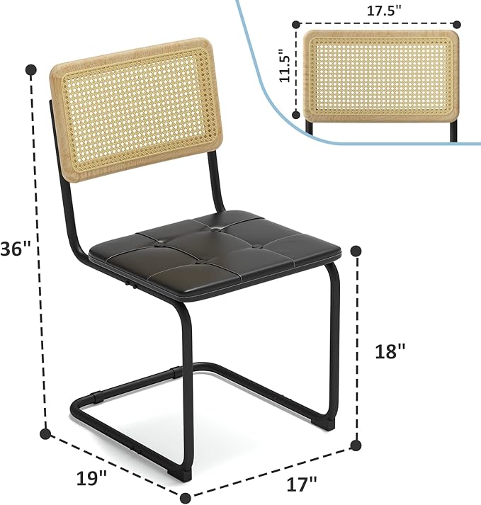 400lbs - Heavy Duty Rattan Dining Chair, Armrest Leather Cushions and Metal - Image 3