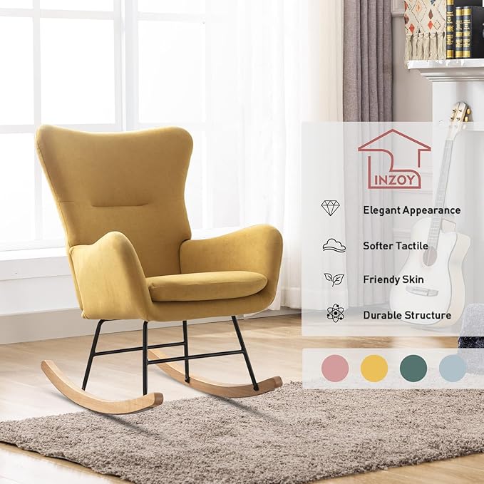 Phoenix Home Rocking Chair Nursery Velvet Upholstered Glider Rocker Rocking - Image 6