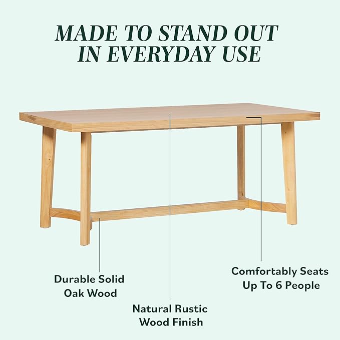 Walker Edison Modern Farmhouse Rustic Solid Oak Wood Rectanglular Dining Table - Image 3