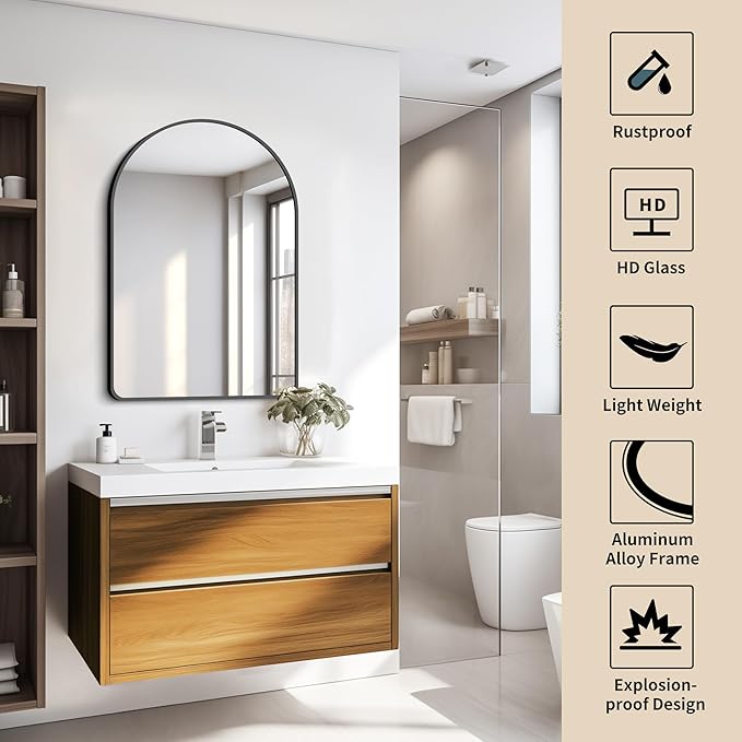FORBATH Arched Bathroom Mirror 20x28 Inch, Bathroom Mirror Wall Mounted Modern - Image 3