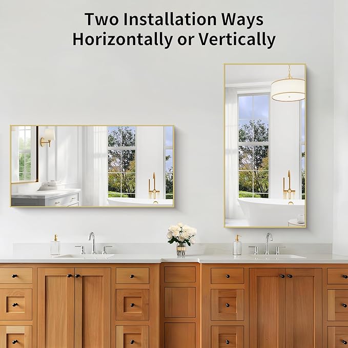 KOCUUY 24x48 Inch Large Gold Wall Mounted Mirror, Aluminum Framed Decorative - Image 5