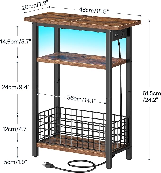 HOOBRO Narrow Side Table with Charging Station and LED Light, Small End Table - Image 9