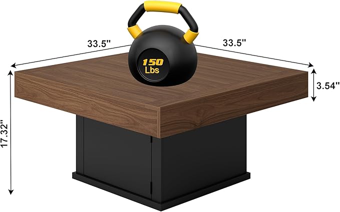 LED Coffee Tables for Living Room, Farmhouse Wood Coffee Table, 33.5" Square - Image 2