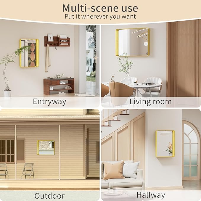 Koonmi Gold Bathroom Mirror for Wall, 22x30 Inch Matte Metal Deep Framed - Image 8