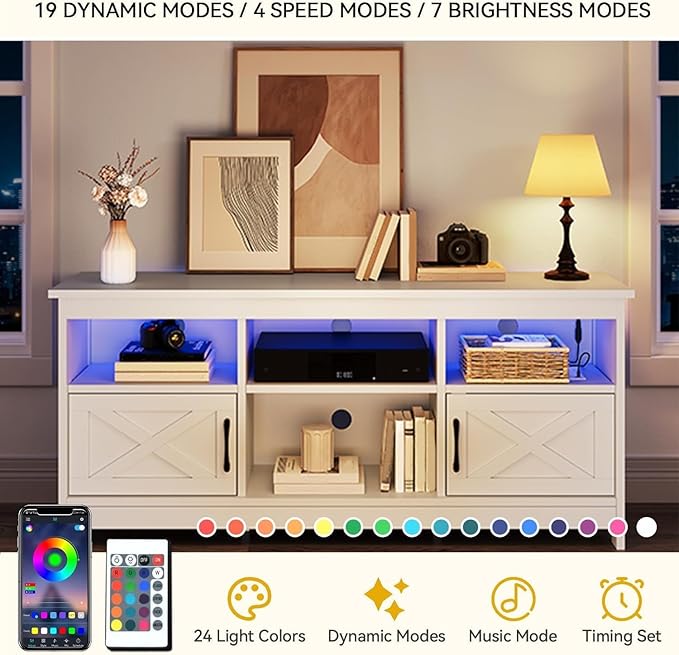 DWVO White TV Stand for 65 Inch TV, Entertainment Center, TV Cabinet - Image 5