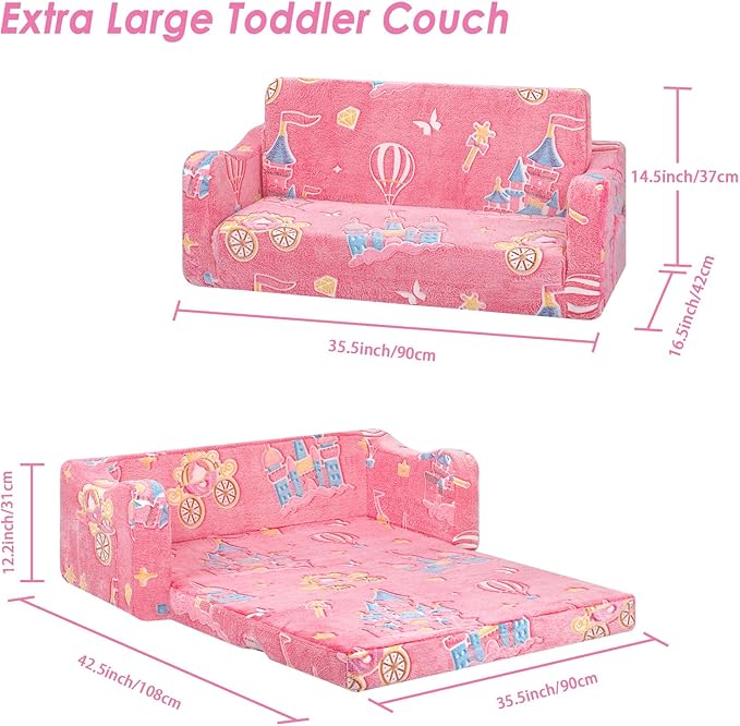Kids Couch Extra Large, Glow in The Dark 2-in-1 Folding Kids Sofa Bed - Image 3