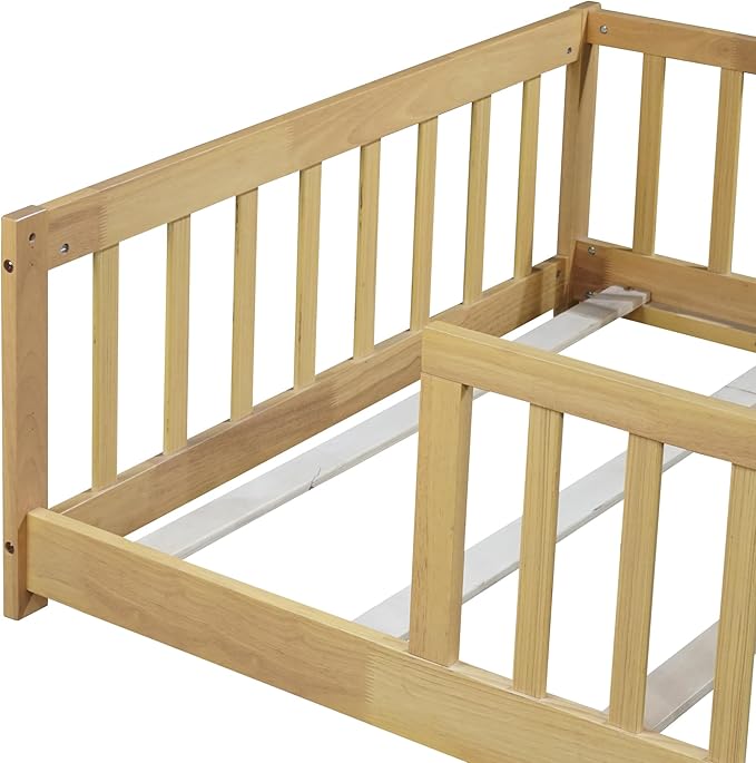 Bellemave Twin Floor Bed with Slats and Safety Guardrails, Kids Montessori - Image 6