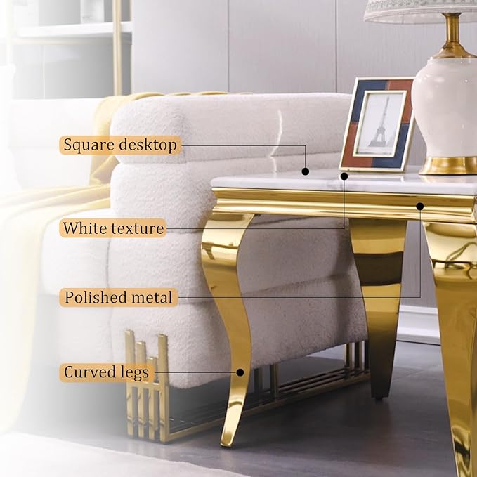 Gold End Table Set of 2, Modern White Living Room Side Table - Image 5