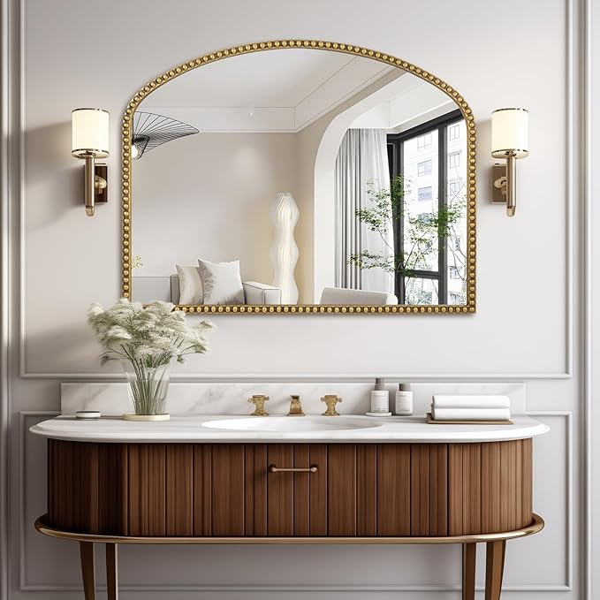 28"x36" Large Arch Wall Mirror, Decorative Beaded Frame Hanging Vanity Mirror - Image 5