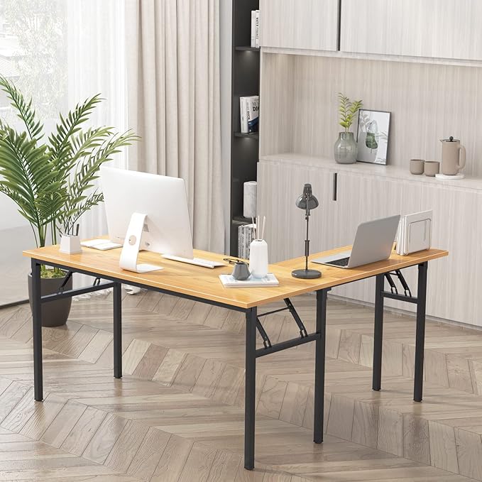 DlandHome Reversible L-Shaped Desk Large Corner Desk Folding Table Computer - Image 4