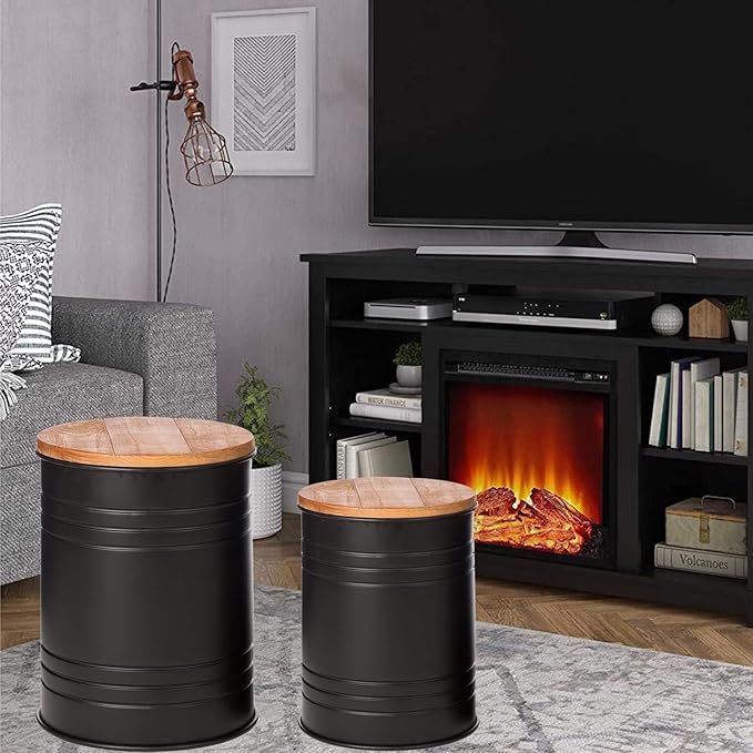 Glitzhome Farmhouse Accent Side Table, Metal Storage Stool Ottoman - Image 6