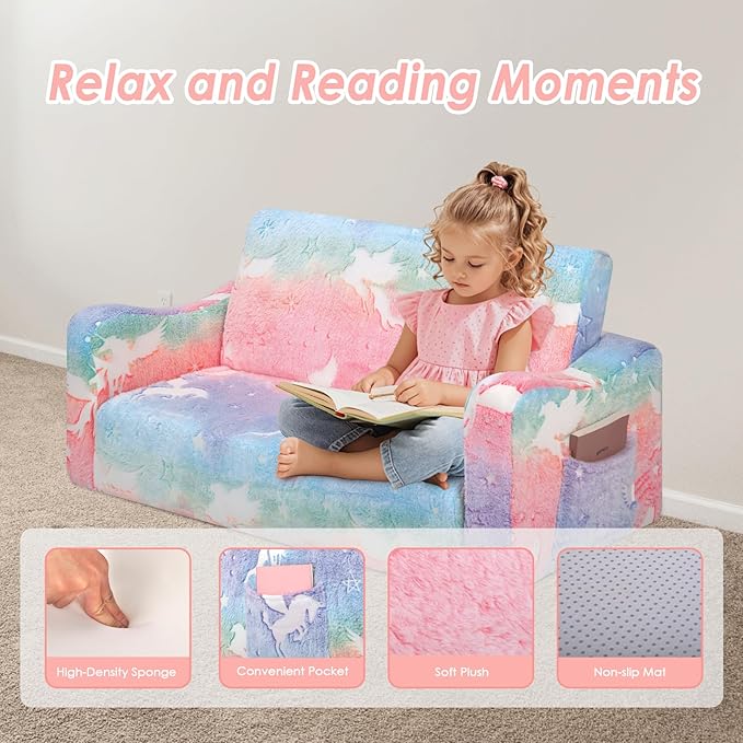 Kids Couch Extra Large, Glow in The Dark 2-in-1 Folding Kids Sofa Bed - Image 6