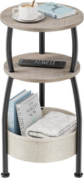 Round Side Table with Storage Basket –Small Space Saving End Table 3-Tier by Yuede
