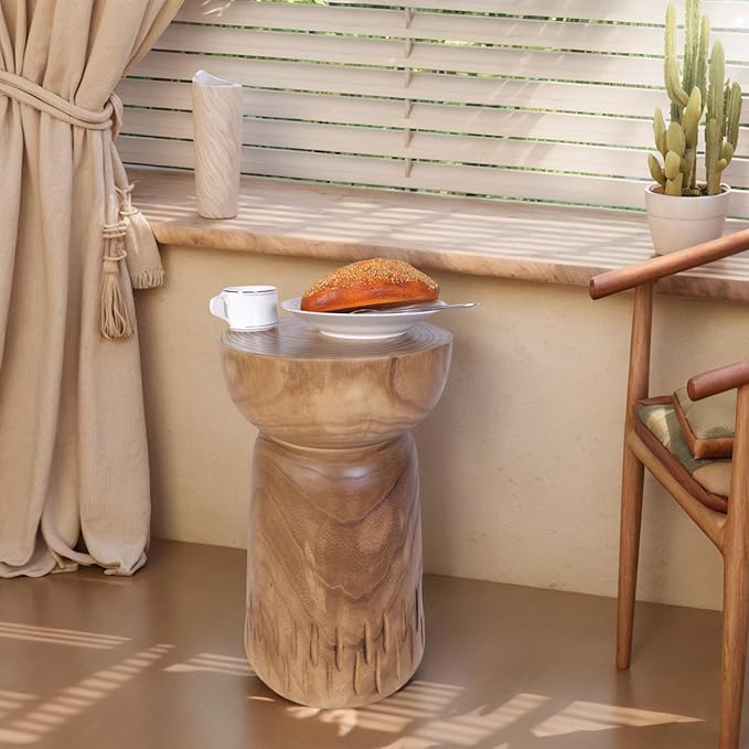 Athaliah 19”H Rustic Tree Stump Side Table – Natural Wooden End Table, Round - Image 8