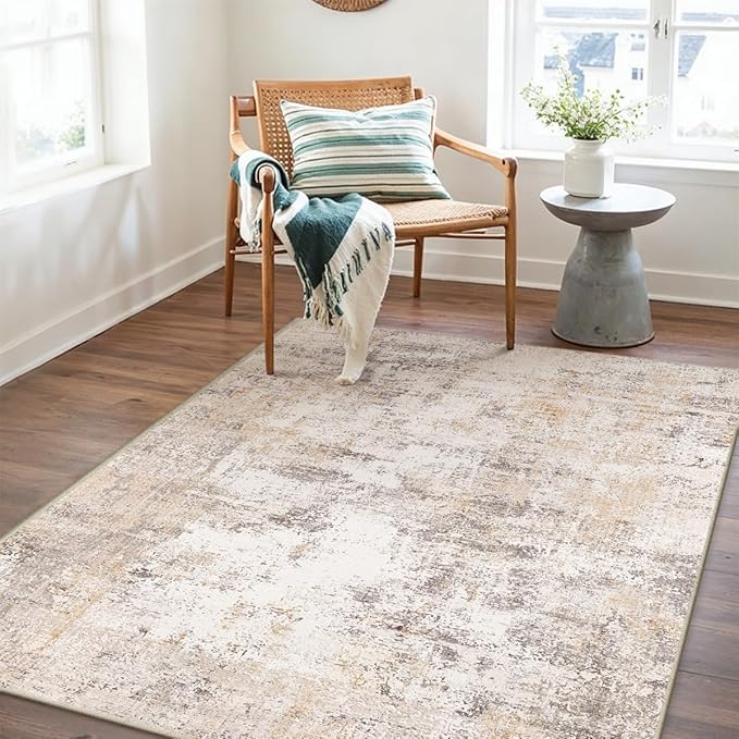 3x4 Washable Area Rug Beige Grey Neutral Abstract Entryway Kitchen Non Slip Low - Image 4