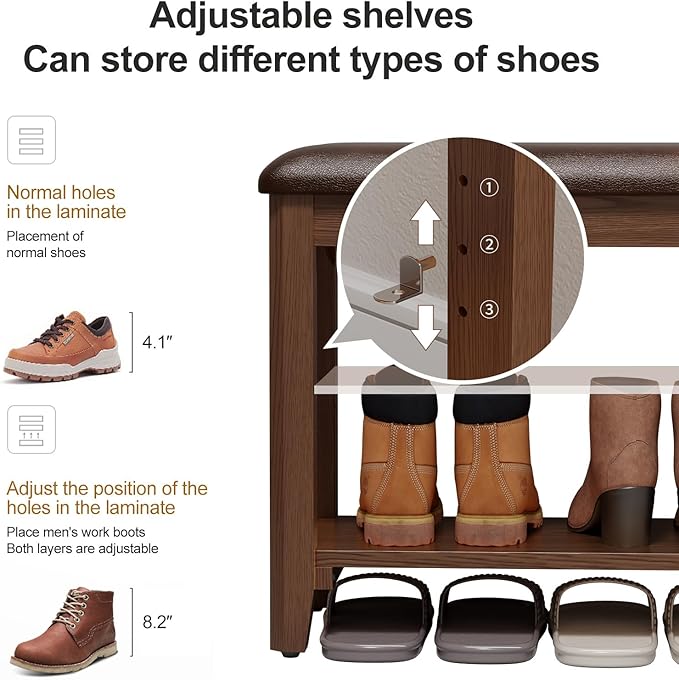 Wood Shoe Rack Bench for Entryway, Shoe Rack for Front Door Entrance - Image 5