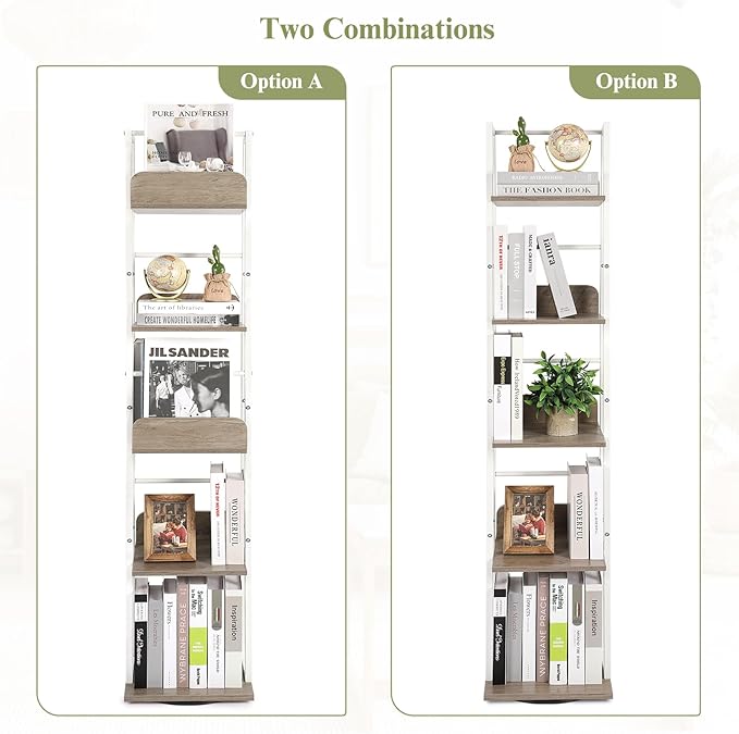 Bikoney Bookshelves 5-Tier, Rotating Bookshelf Tower - Image 6
