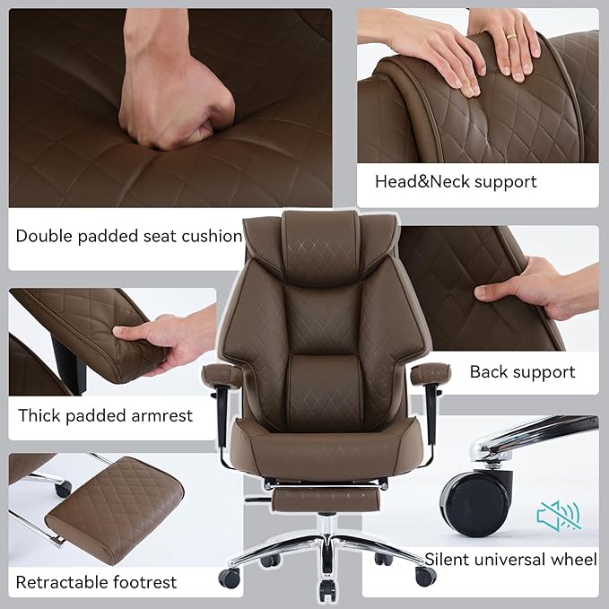 Big and Tall Office Chair with Footrest, PU Leather High Back Executive Office - Image 7