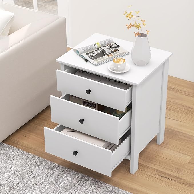 KOMFOTT 3 Drawers Nightstand, Wooden Bedside Table, Modern Sofa Side End Table - Image 4