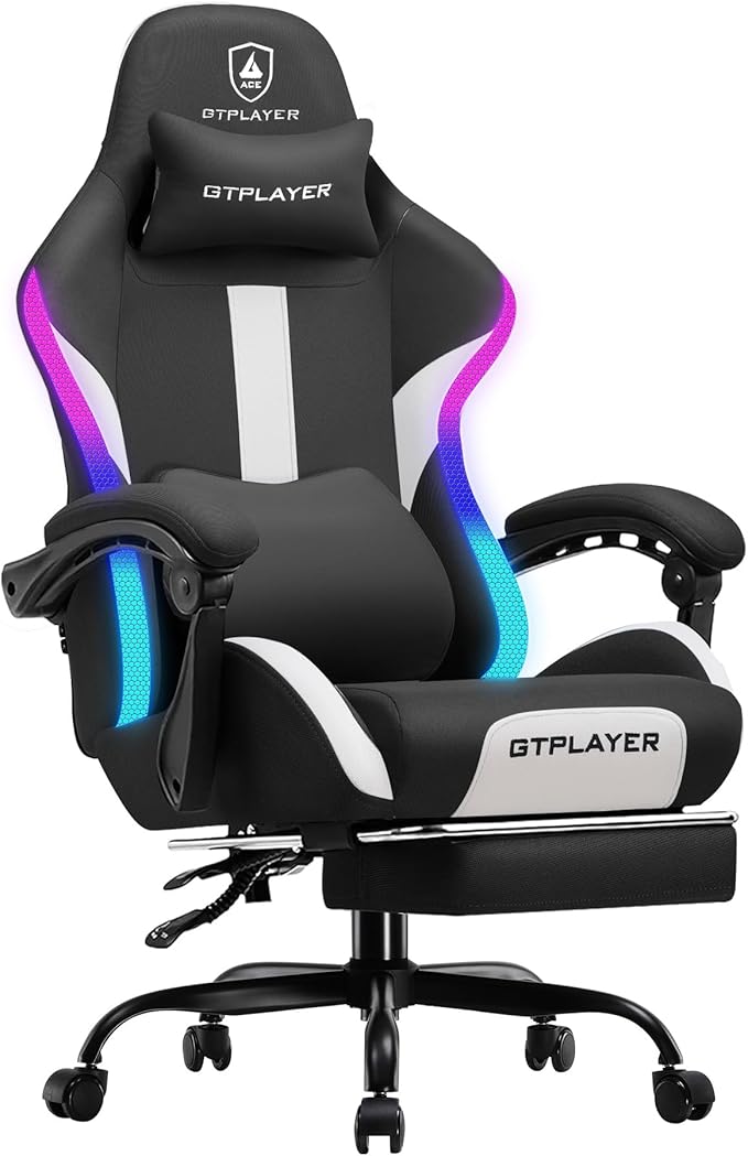 GTRACING Gaming Chair with Foot Rest & Racing Style RGB LED Lights, Breathable by GtracingDirect