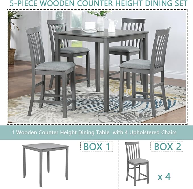 KEIKI 5-Piece Counter Height Dining Table Set - Image 7