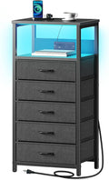 Seventable Night Stand with Charging Station, Tall Nightstand with 5 Fabric by Seventable