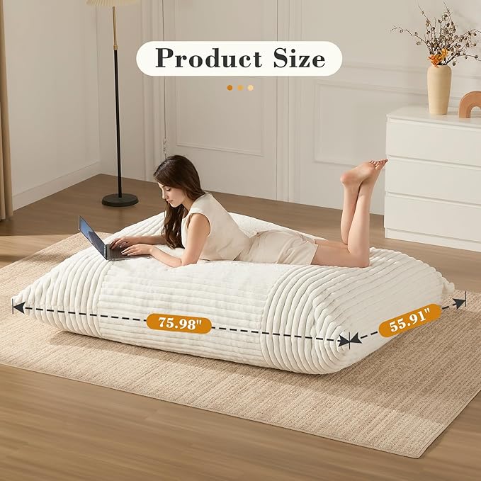 3-in-1 Giant Bean Bag Chair for Adults & Kid, Convertible Floor Sofa to Mattress - Image 6