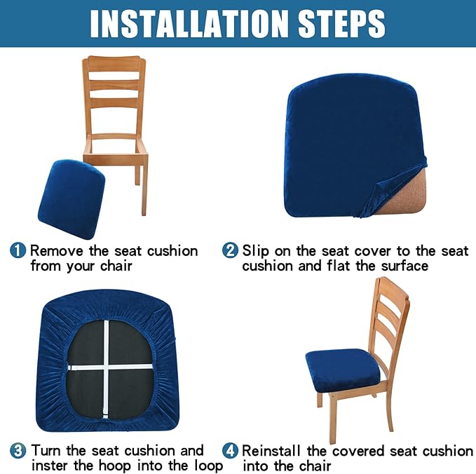 Smiry Velvet Seat Covers for Dining Room Chair Set of 2, Stretch Fit Removable - Image 7