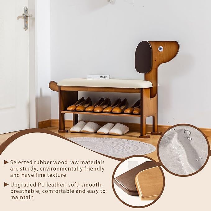 Shoe Bench – 2-Tier Wooden Entryway Organizer Cute Dog-Shaped - Image 4