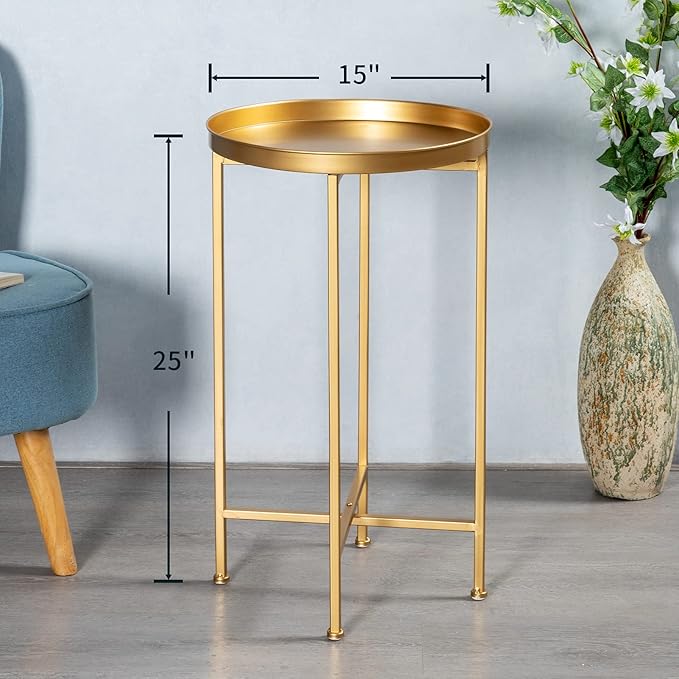 HollyHOME Small Round Metal Waterproof End Table, Accent Indoor&Outdoor Side - Image 3