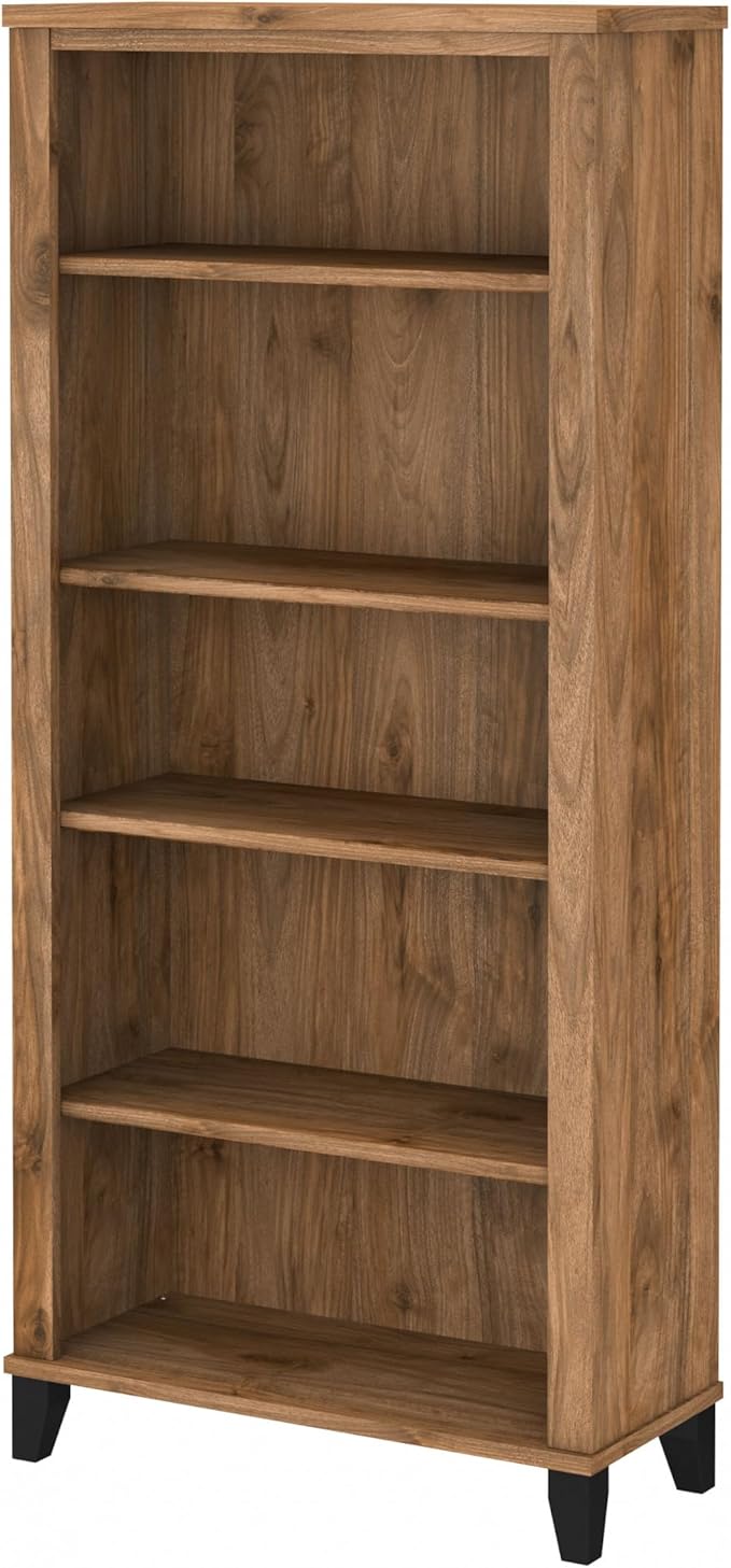 Bush Furniture Somerset 5 Shelf Bookcase in Fresh Walnut, Tall Bookshelf - Image 8