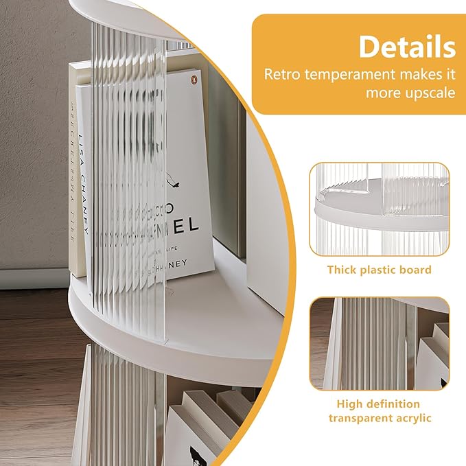 Rotating Bookshelf, 360°Display Spinning Rolling Bookshelf Tower, 3 Tiers - Image 3