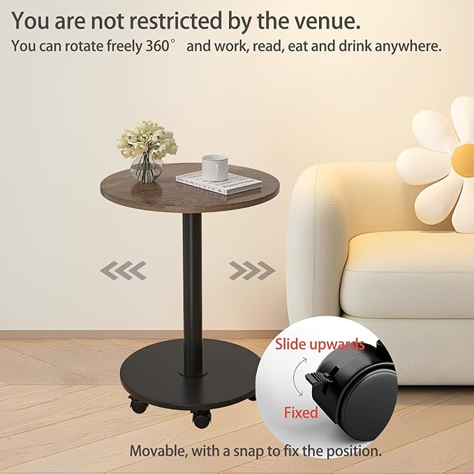 Pedestal with Wheels TV Tray Table, Rotating Couch Tables That Slide Under - Image 4