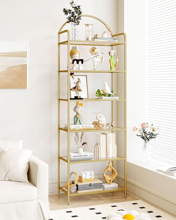 Bookcase Bookshelf, Tempered Glass Bookshelves, Slim Shelving Unit - Image 9