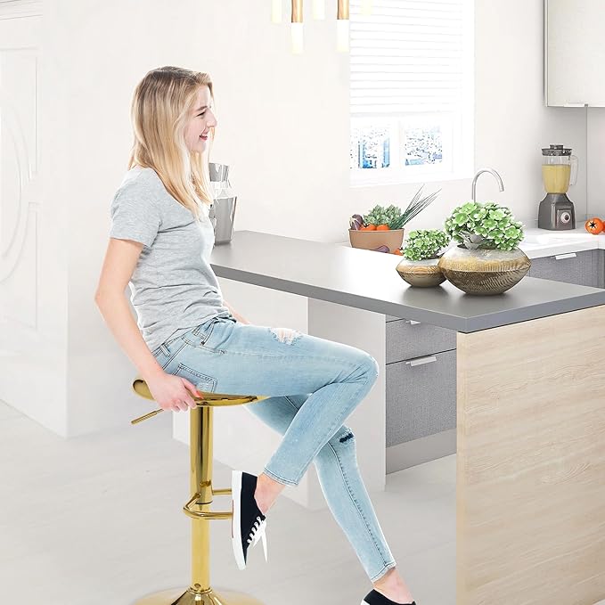 CAROLMADE Bar Stools Set of 2, Adjustable Metal Bar stools Swivel Counter - Image 2