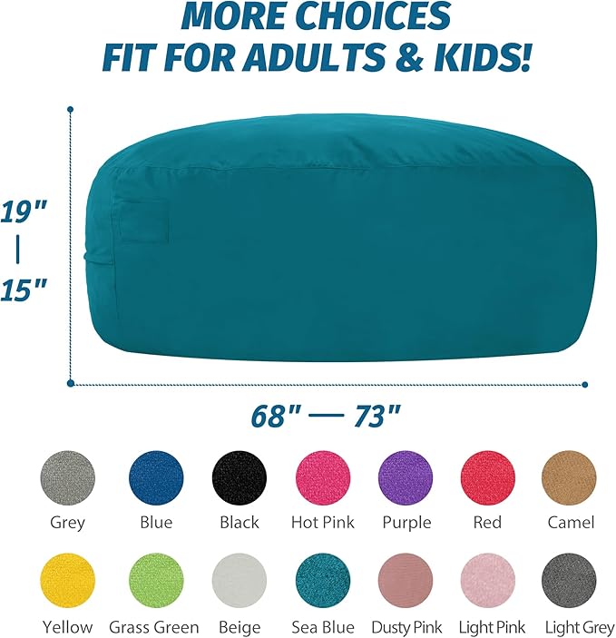 7FT Bean Bag Chair with Ultra Soft Velvet Cover Bean Bag Sofa with Memory Foam - Image 2